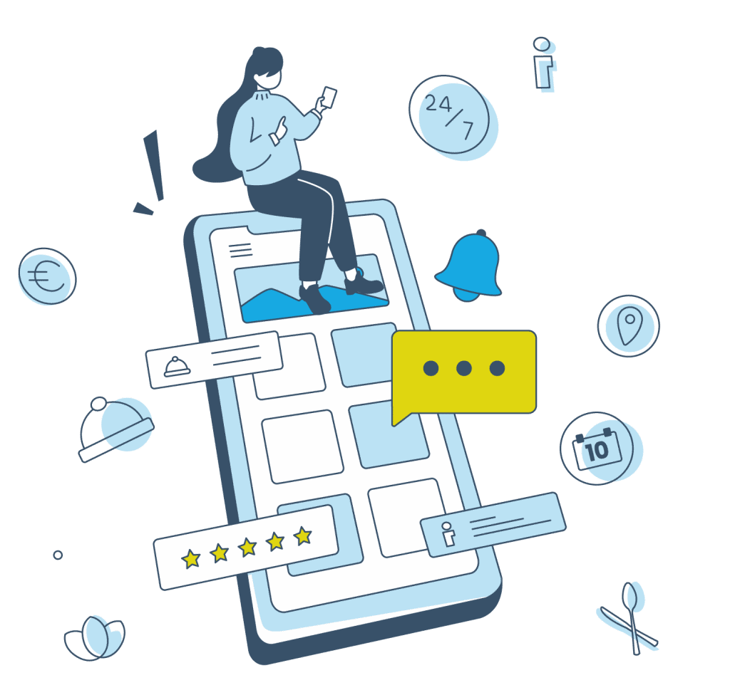 Eine grafische Illustration, die die Hotel-App von Gastfreund zeigt