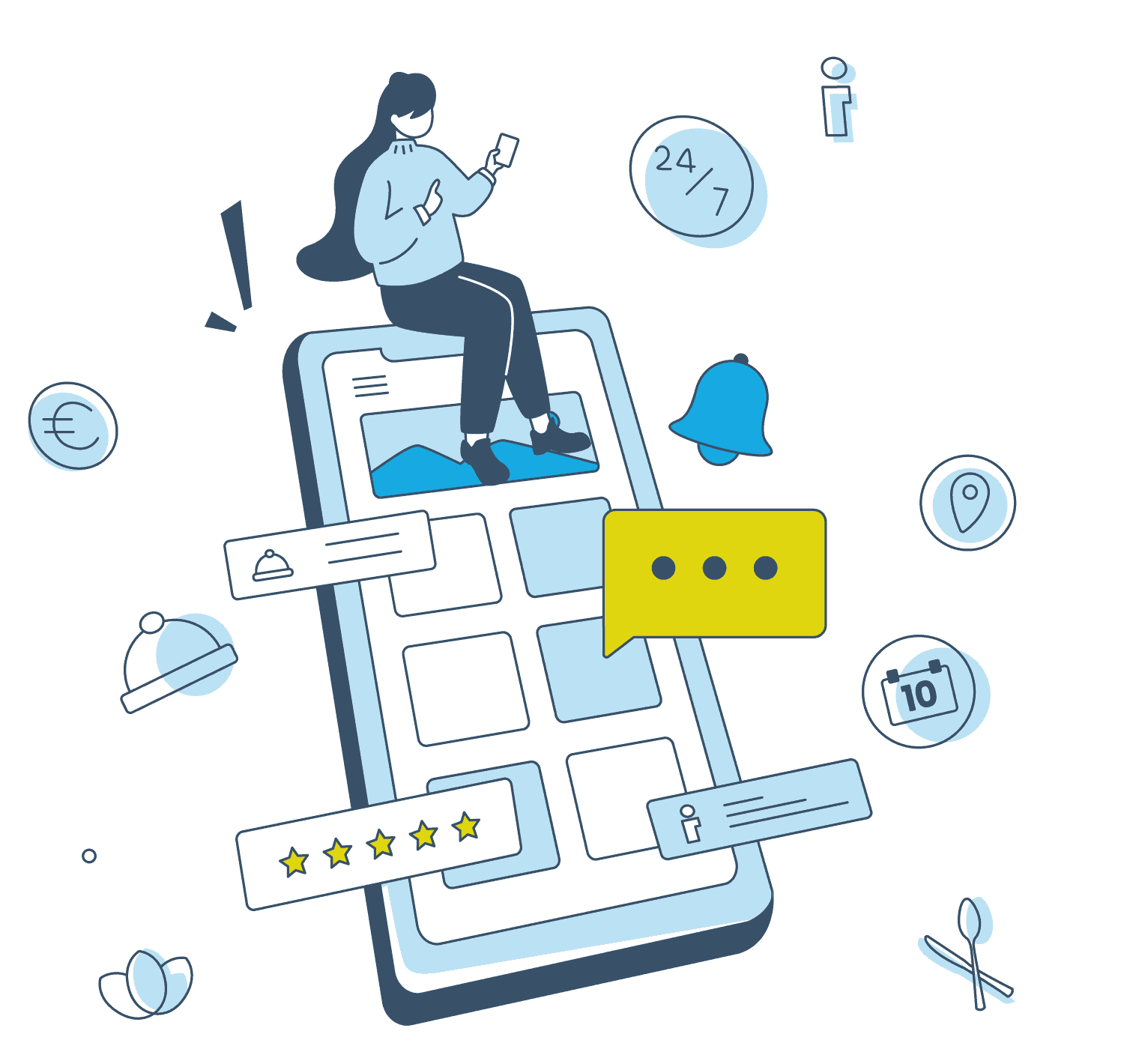 Eine grafische Illustration, die die Hotel-App von Gastfreund zeigt