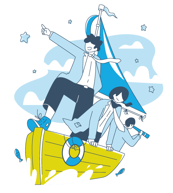 Eine Illustration die das Hotel-Team zeigt, welches mit dem Hotelboard arbeitet